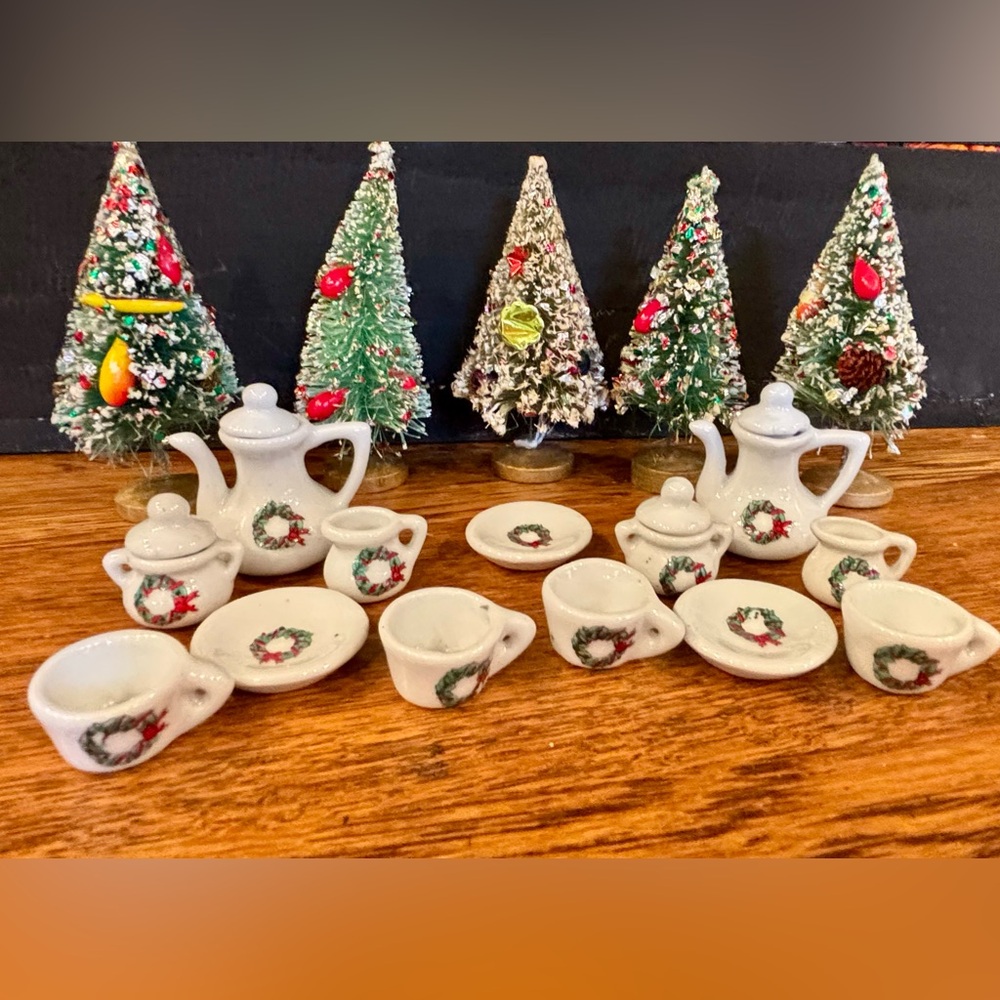 Porcelain Miniature Dollhouse Christmas Tea Set